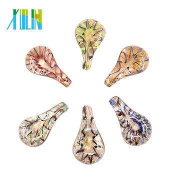 Fused Gold Sand Drop Shape Lampwork Murano Glass Charm Flower Pendants 12pcs/box, MC0097